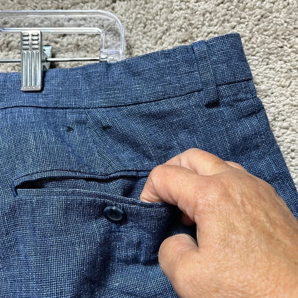 Bonobos Dress Pants Men 36x34 Blue Heathered Linen Blend Flat Front Straight Leg